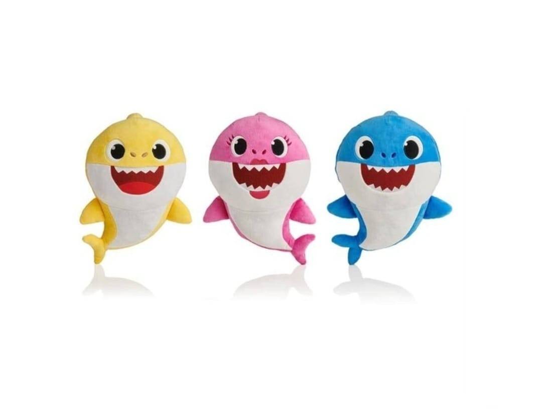 Set 3 Jucarii de plus, tip Baby Shark cu ventuza, multicolor, 24 cm