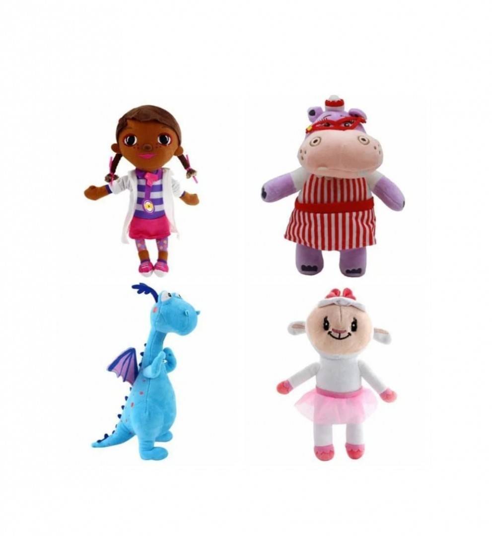 set 4 jucarii de plus plusica dragonel lambie hipopotamul