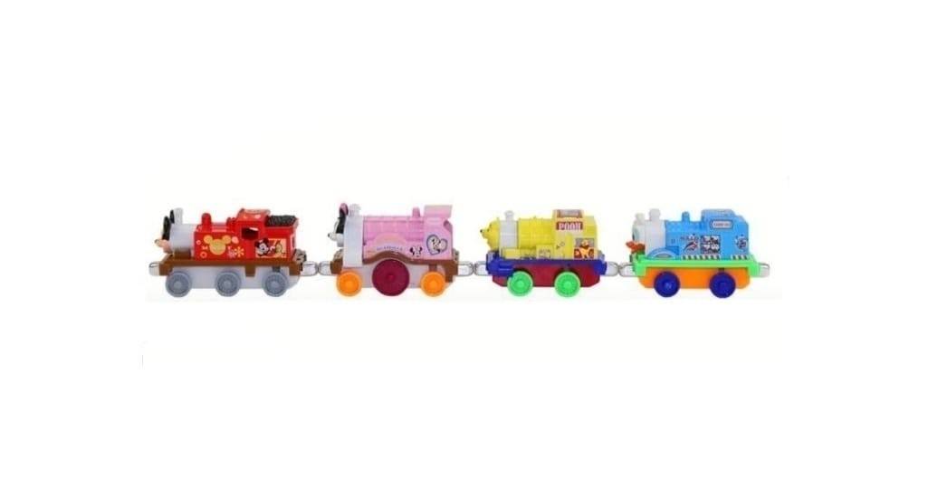 Set 4 locomotive metalice cu magnet, tip Mickey Mouse, multicolor