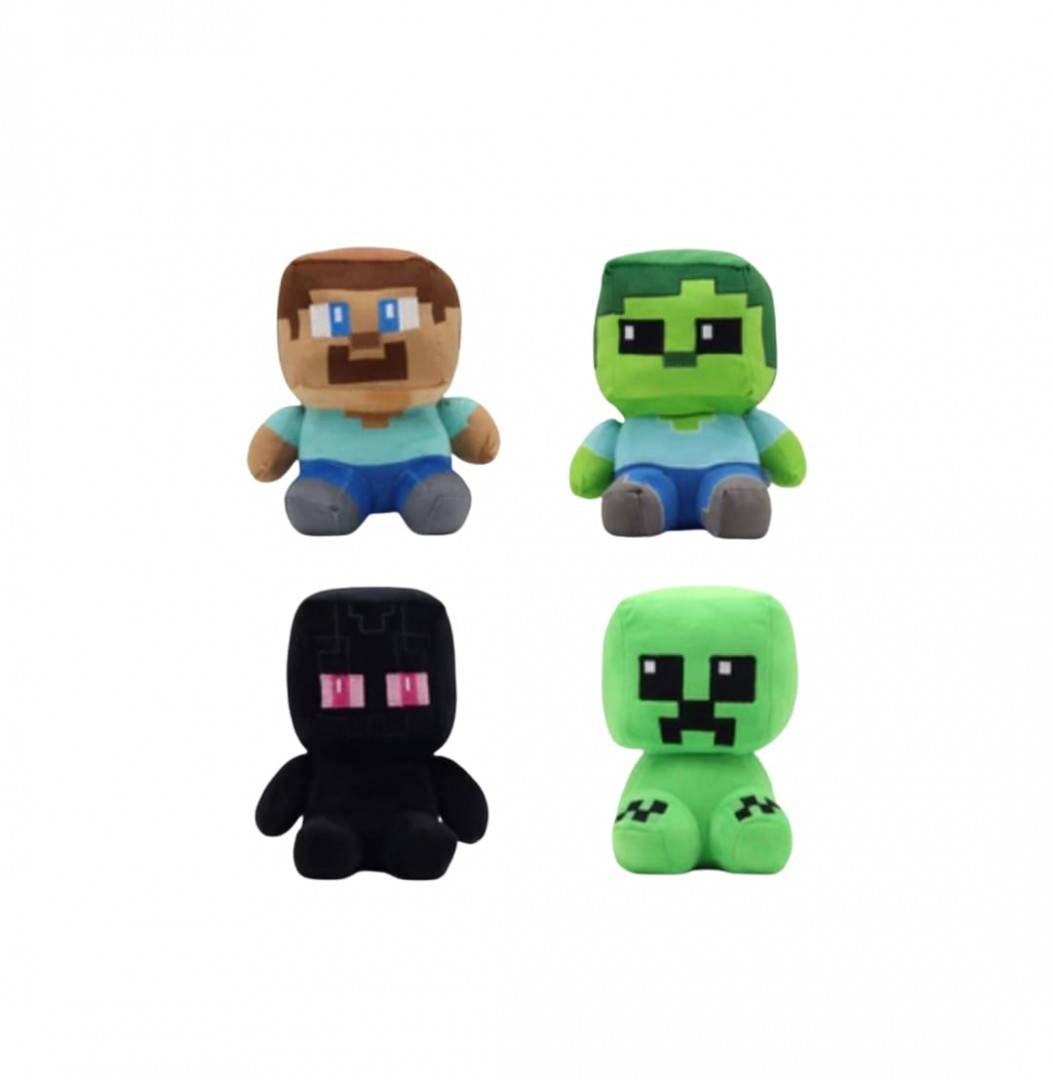 Set 4 Mascote de plus, tip Minecraft, cu ventuza, multicolor, 25 cm