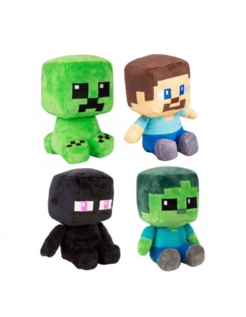 Set 4 Mascote de plus, tip Minecraft, cu ventuza, multicolor, 25 cm