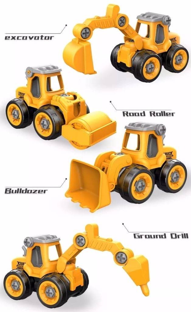 Set 4 Masinute " Utilaje de santier " galben cu surubelnita