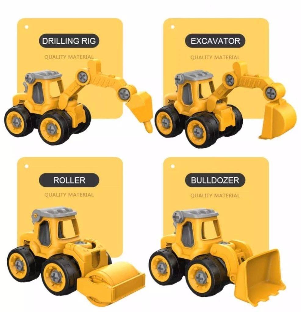 Set 4 Masinute " Utilaje de santier " galben cu surubelnita