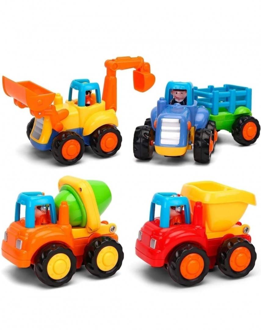 Set 4 Masinute, Vehicole de constructie, pentru bebelusi, multicolor, 18 luni+