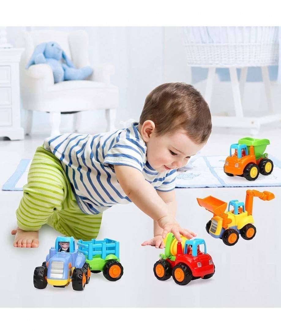 Set 4 Masinute, Vehicole de constructie, pentru bebelusi, multicolor, 18 luni+