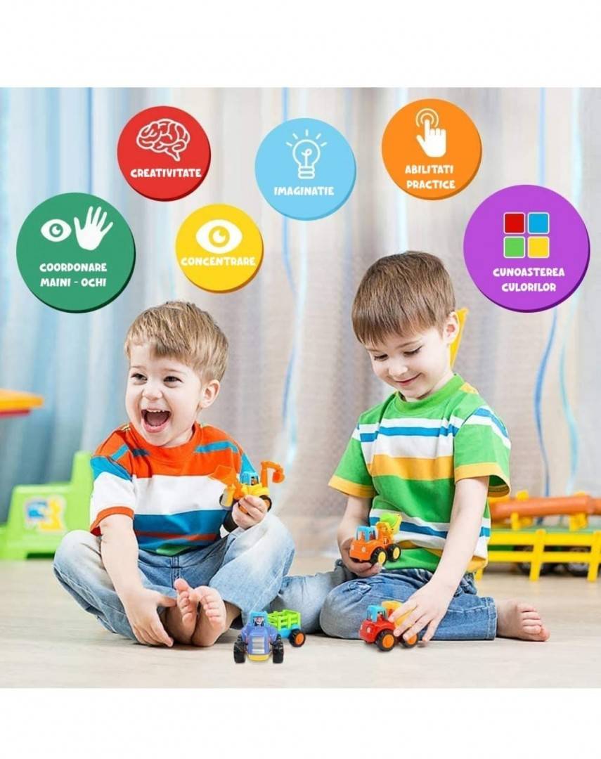 Set 4 Masinute, Vehicole de constructie, pentru bebelusi, multicolor, 18 luni+
