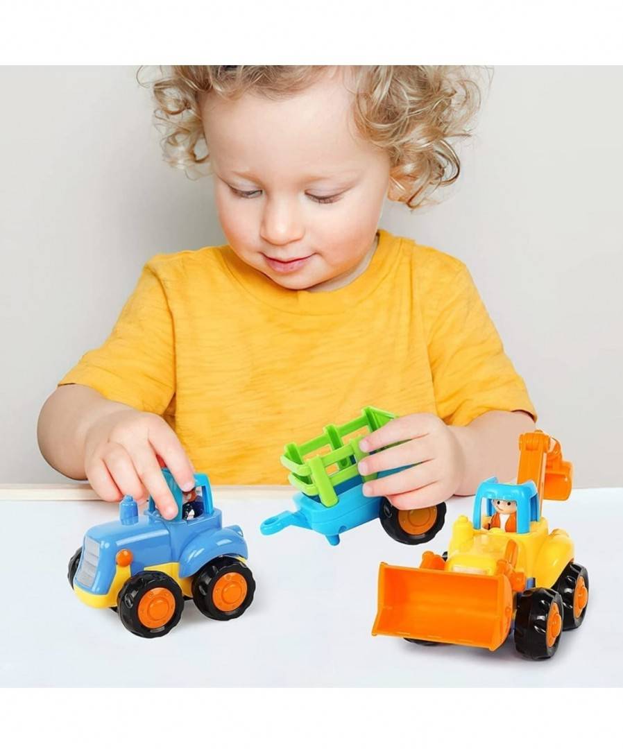 Set 4 Masinute, Vehicole de constructie, pentru bebelusi, multicolor, 18 luni+