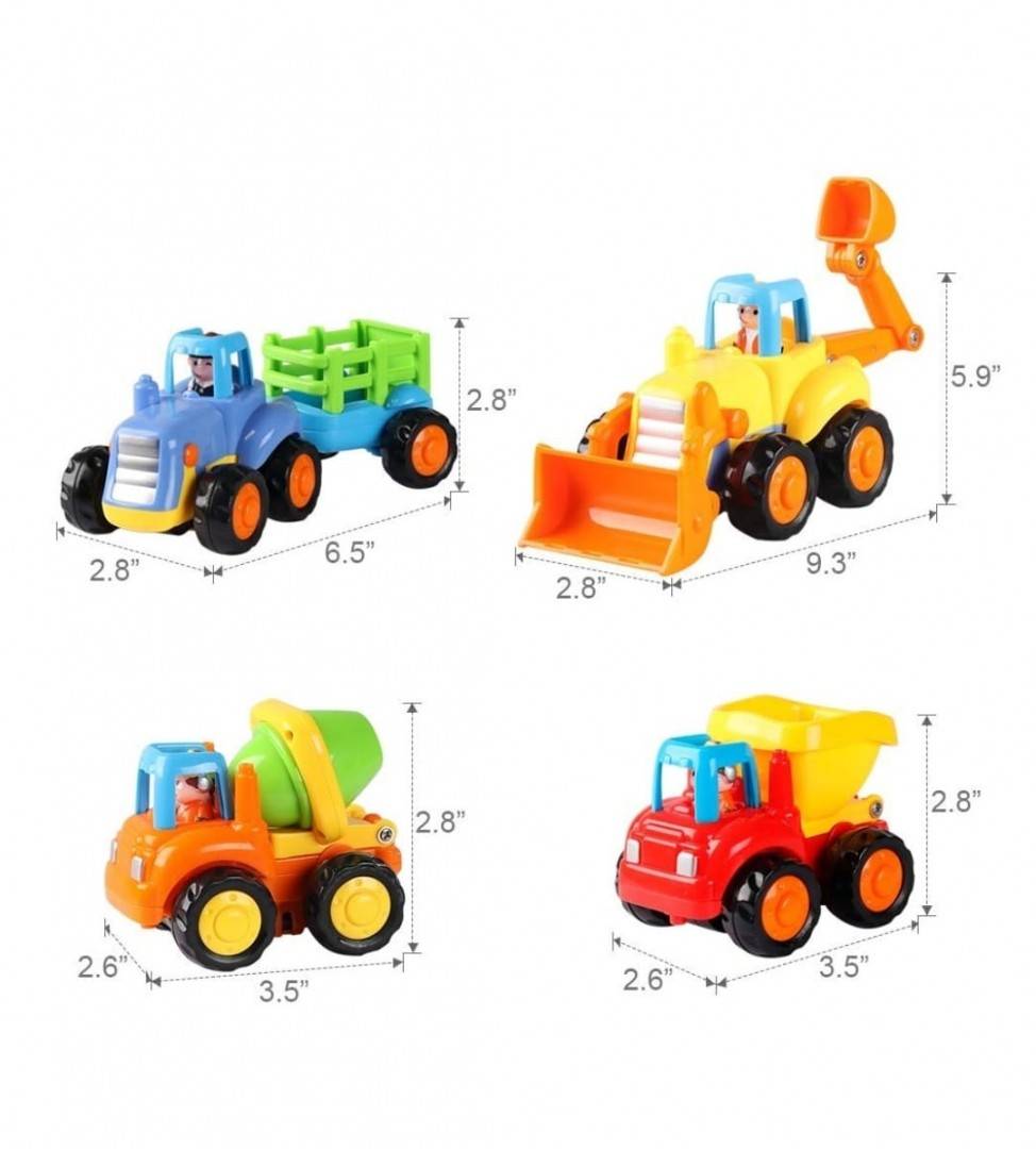 Set 4 Masinute, Vehicole de constructie, pentru bebelusi, multicolor, 18 luni+