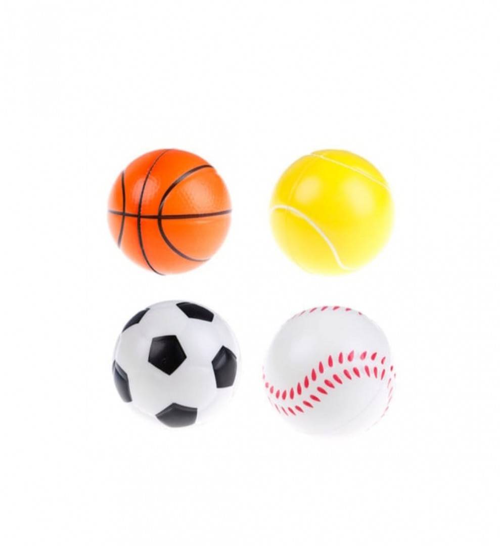 Set 4 Mingi Spuma, Fotbal, Baschet, Tenis, Baseball, multicolor, 6 cm
