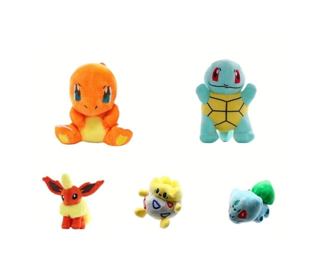 Set 5 Figurine de plus, tip breloc Pokemon, multicolor, 13 cm