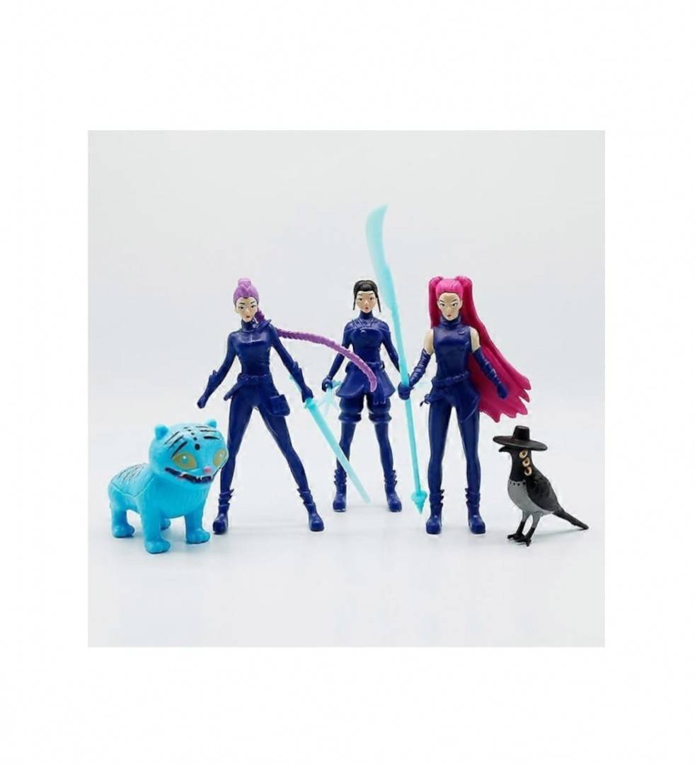 Set 5 figurine K Pop Demon Hunters, Derpys, Tiger, Rumi, Mira, Zoey, accesorii, multicolor, 11.5 cm
