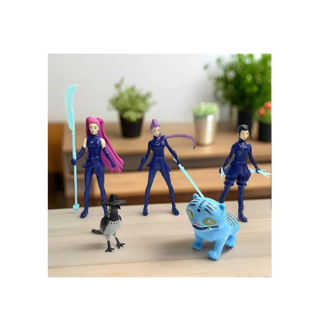 Set 5 figurine K Pop Demon Hunters, Derpys, Tiger, Rumi, Mira, Zoey, accesorii, multicolor, 11.5 cm