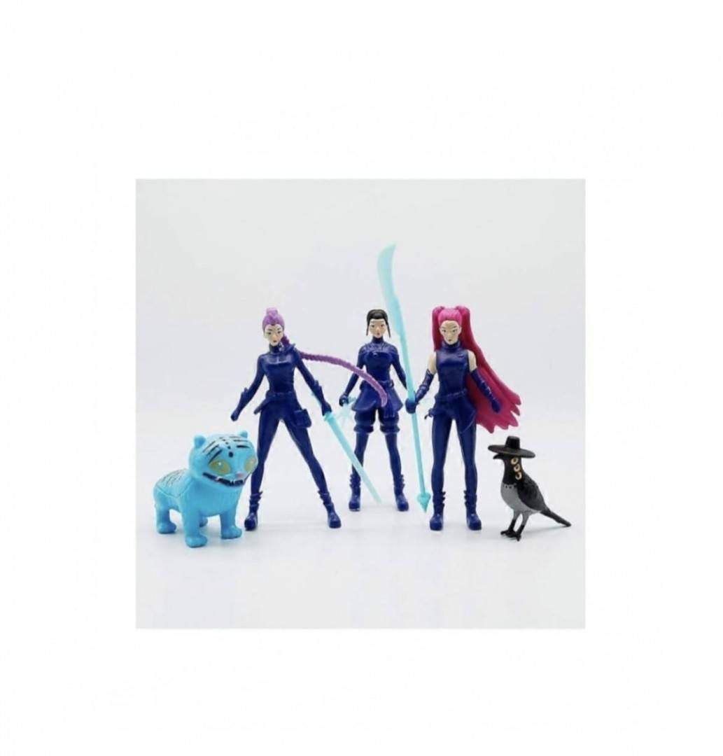 Set 5 figurine K Pop Demon Hunters, Derpys, Tiger, Rumi, Mira, Zoey, accesorii, multicolor, 11.5 cm