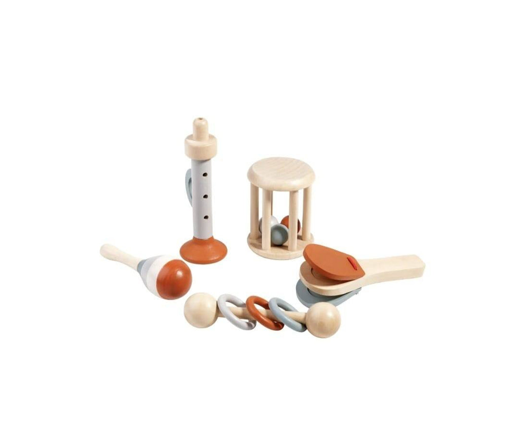 Set 5 Instrumente muzicale de jucarie, montessori, lemn, multicolor