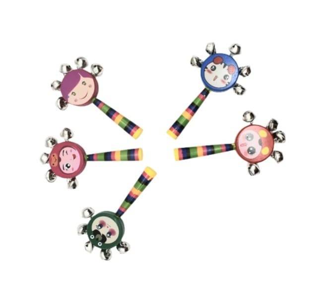 Set 5 jucarii muzicale, Sunatoare, clopotei, lemn, multicolor, 16 cm