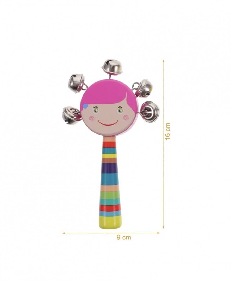 Set 5 jucarii muzicale, Sunatoare, clopotei, lemn, multicolor, 16 cm