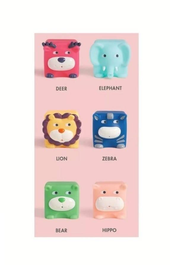 Set 6 Cuburi Moi Animale Salbatice pentru bebelusi, multicolor, silicon