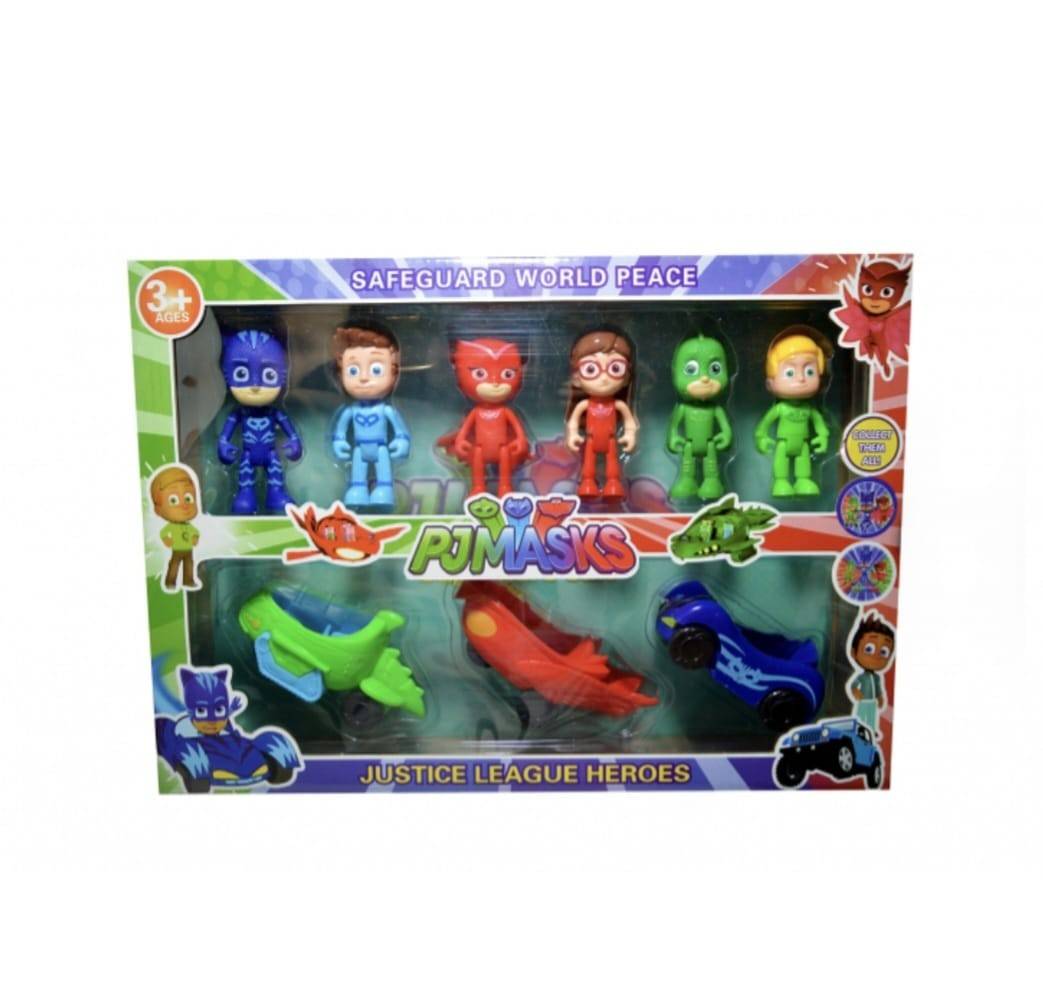 Set 6 Figurine, Eroii in Pijamale, 3 Masinute, MASHASHOP, multicolor, 8 cm