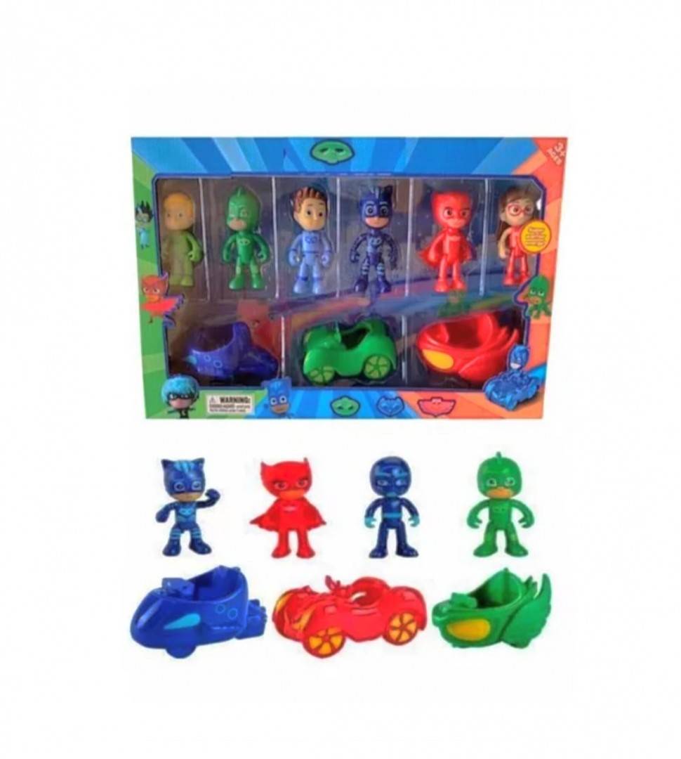 Set 6 Figurine, Eroii in Pijamale, 3 Masinute, MASHASHOP, multicolor, 8 cm