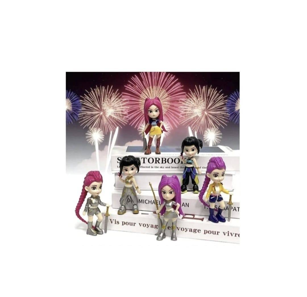 Set 6 figurine K Pop Demon Hunter Girl, cu accesorii, mov/multicolor, 18 cm