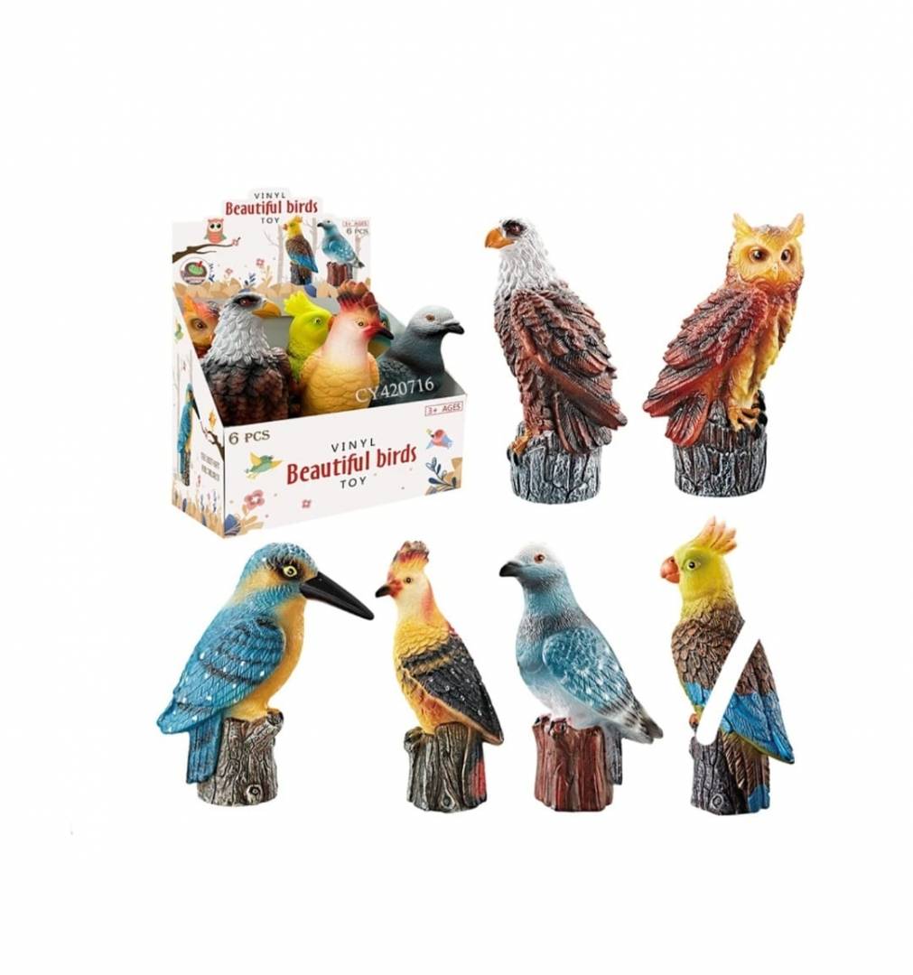 Set 6 Figurine, Pasarile lumii, realiste, sunete, vinil, multicolor, 19 cm