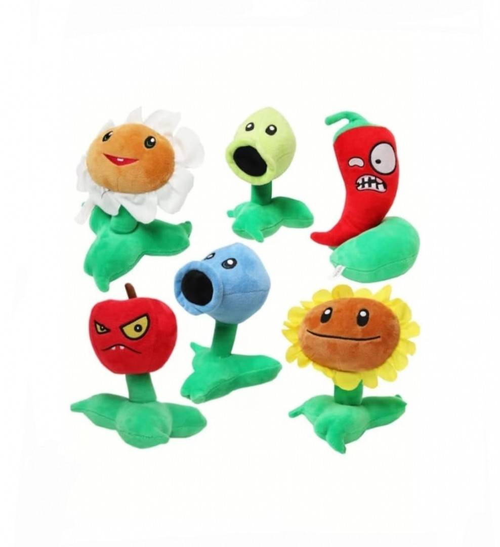 Set 6 Jucarii de Plus, Plants Vs Zombies, multicolor, 19 cm