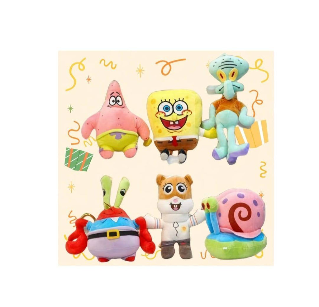 Set 6 Mascote de plus, Sponge Bob, multicolor, 25 cm - 30 cm