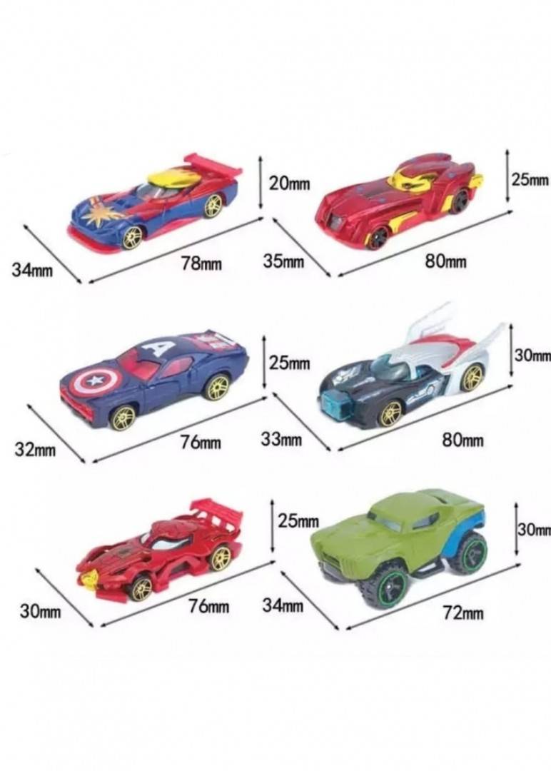 Set 6 Masinute Super Eroi, metalice, multicolor, 7 cm