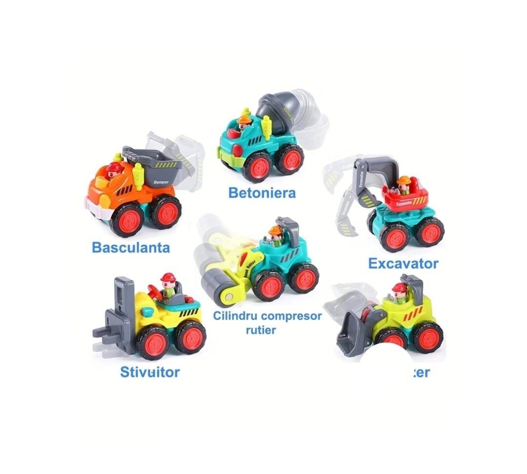 Set 6 Mini Vehicule Jucarii Utilaje pentru constructii, Hola, multicolor