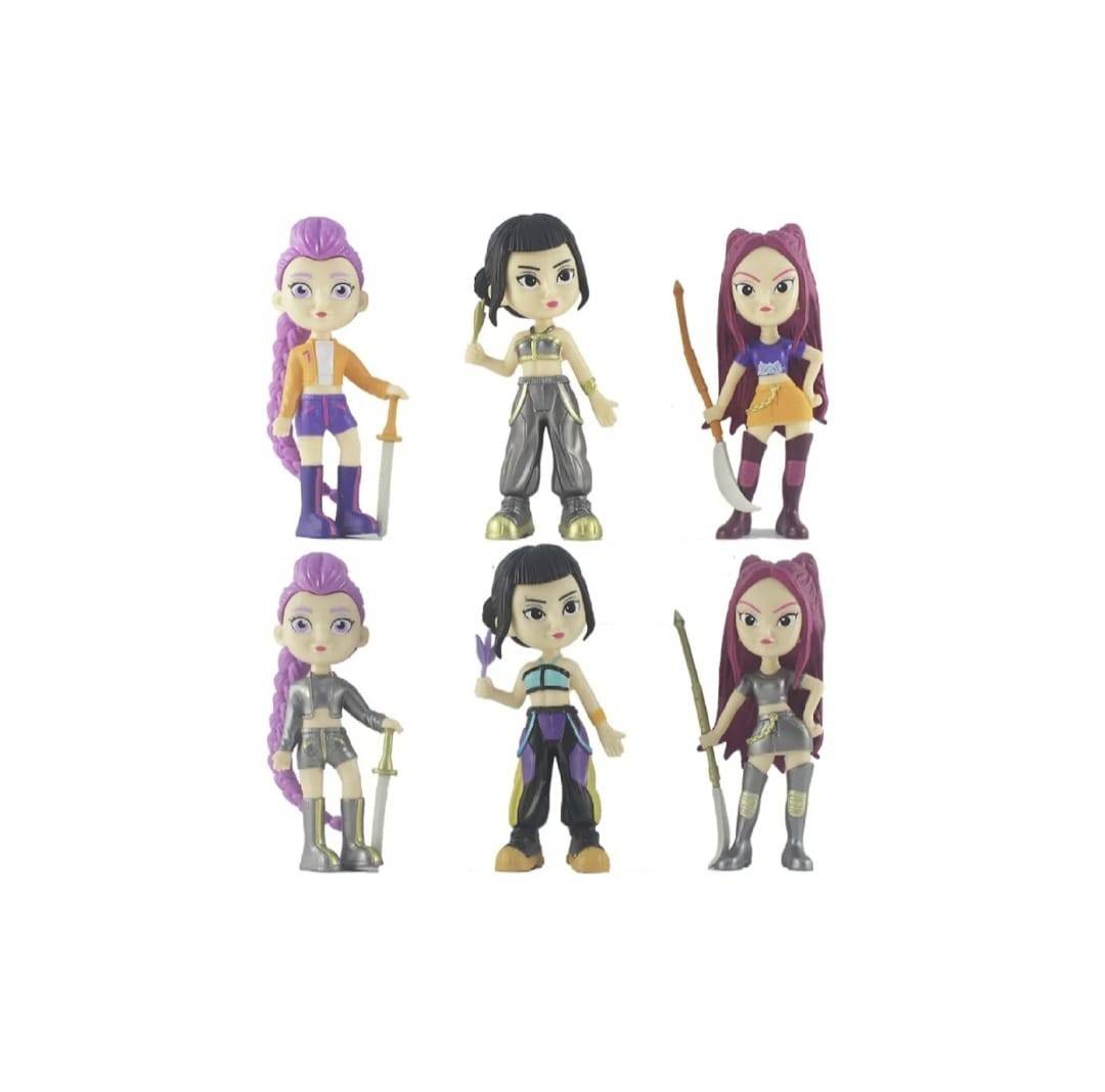 Set 6 figurine K Pop Demon Hunter Girl, MASHASHOP, cu accesorii, mov/multicolor, 18 cm