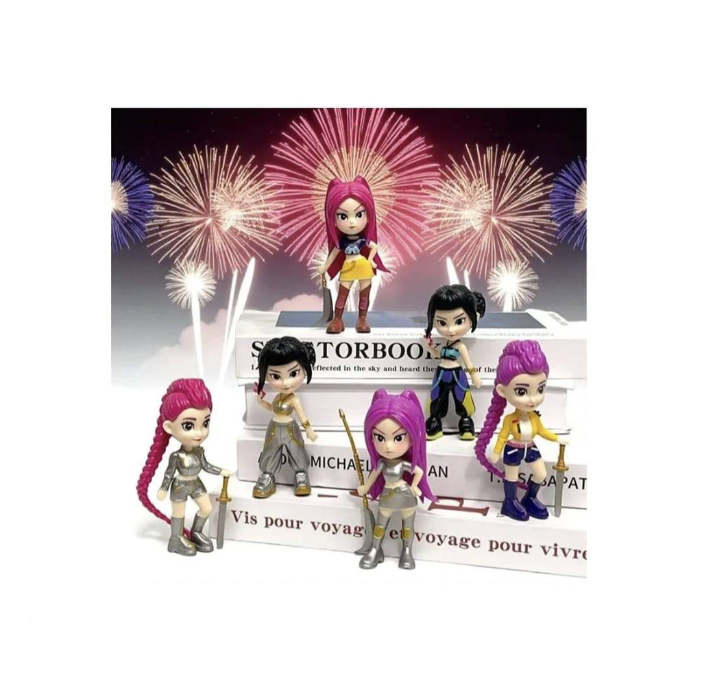 Set 6 figurine K Pop Demon Hunter Girl, MASHASHOP, cu accesorii, mov/multicolor, 18 cm