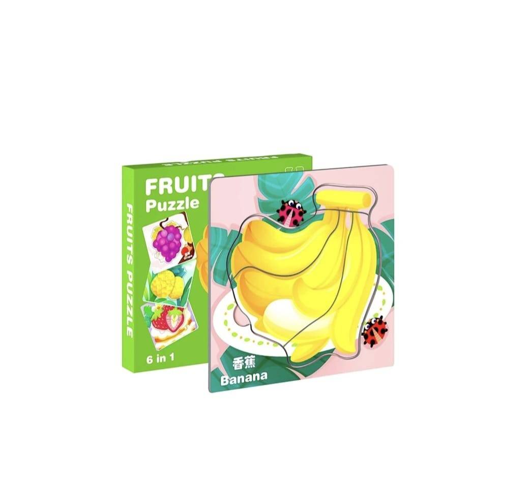 Set 6 puzzle 6 in 1, Fructe, piese mari, multicolor, 1 an+