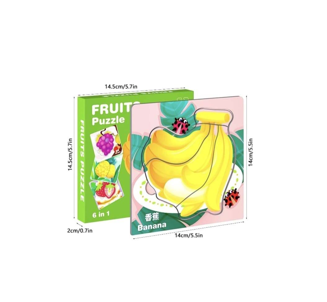 Set 6 puzzle 6 in 1, Fructe, piese mari, multicolor, 1 an+