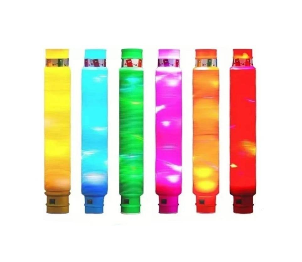 Set 6 Tuburi Pop Senzoriale, cu lumini, Fidget Toys, multicolor