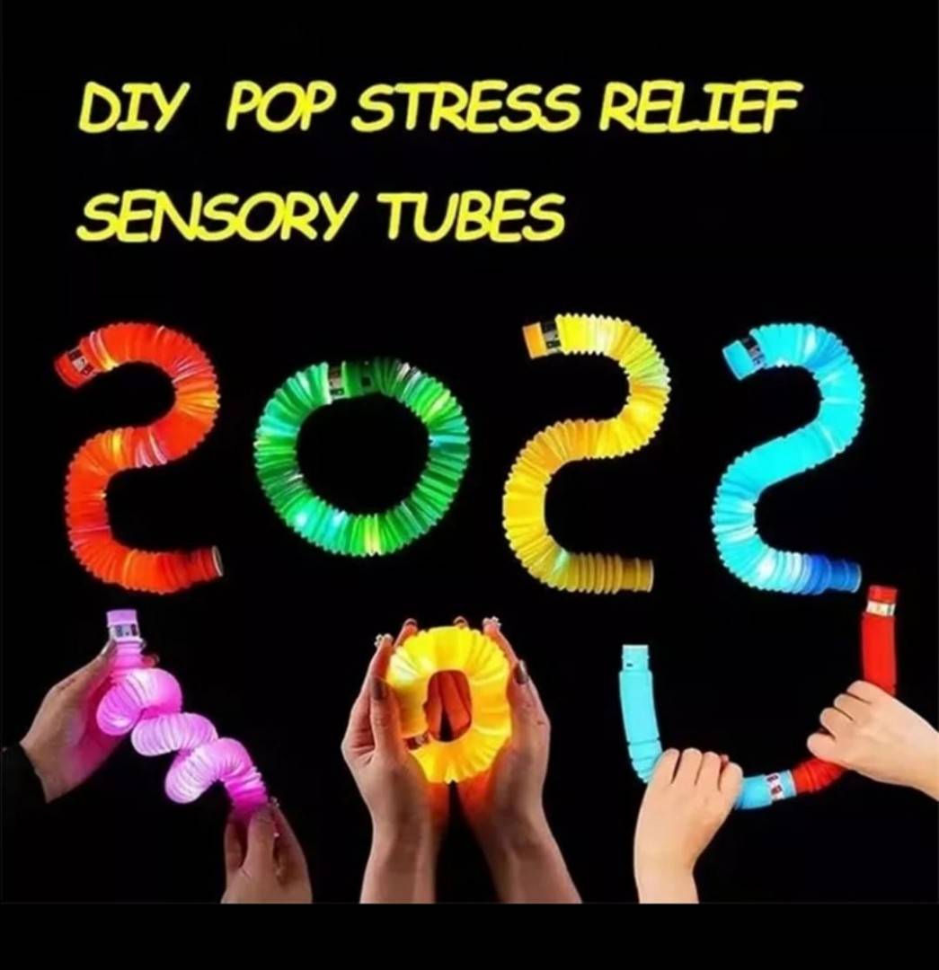 Set 6 Tuburi Pop Senzoriale, cu lumini, Fidget Toys, multicolor