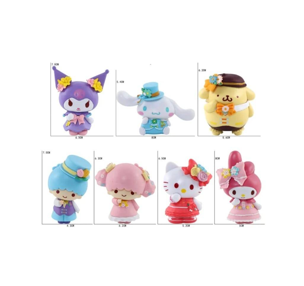 Set 7 Figurine Hello Kitty, Sanrio Kuromi, multicolor, 8 cm