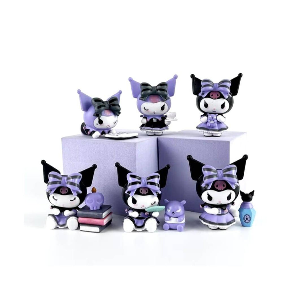 Set 7 Figurine tip Kuromi Hello Kitty, 3 accesorii, multicolor, 7 cm