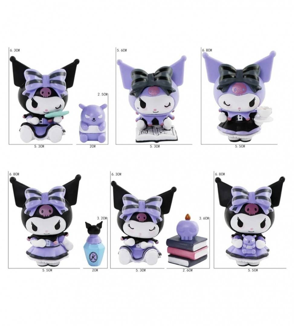 Set 7 Figurine tip Kuromi Hello Kitty, 3 accesorii, multicolor, 7 cm