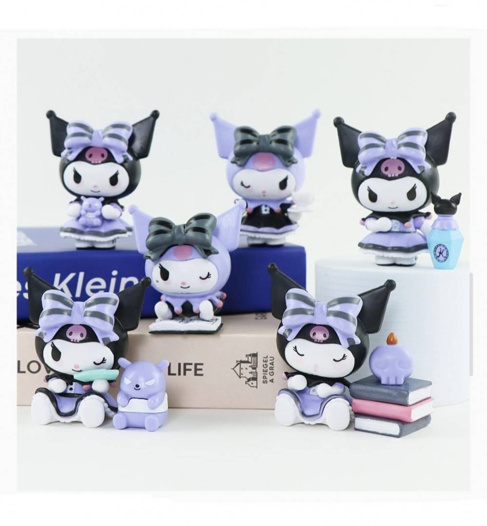 Set 7 Figurine tip Kuromi Hello Kitty, 3 accesorii, multicolor, 7 cm