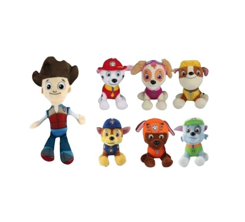 Set 7 Mascote de plus, Patrula Catelusilor, sunet, multicolor, 27 cm