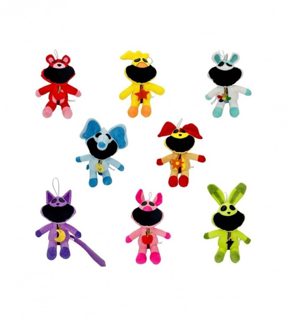 Set 8 Figurine de plus, The Smiling Critters, tip breloc, multicolor, 18 cm