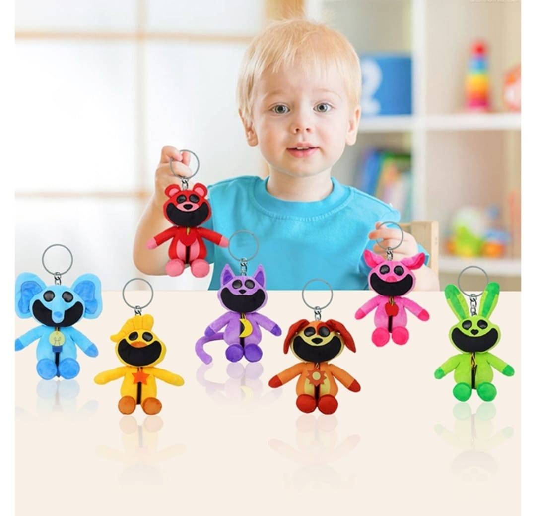 Set 8 Figurine de plus, The Smiling Critters, tip breloc, multicolor, 18 cm