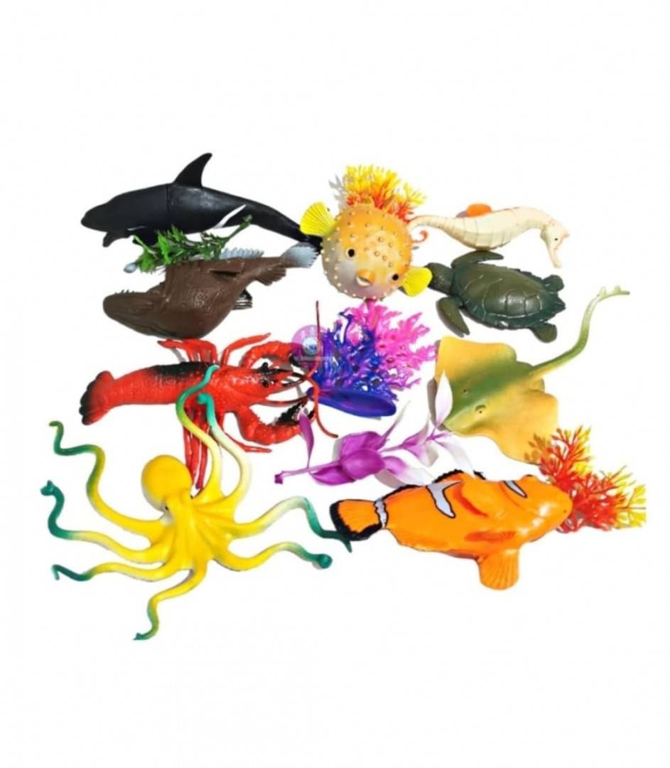 Set 9 Figurine, Animale Marine, cu accesrorii, multicolor, 11 cm