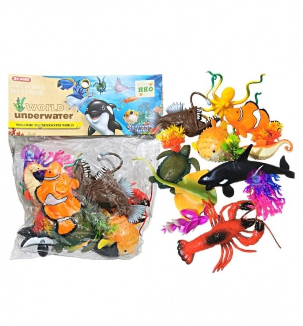 Set 9 Figurine, Animale Marine, cu accesrorii, multicolor, 11 cm
