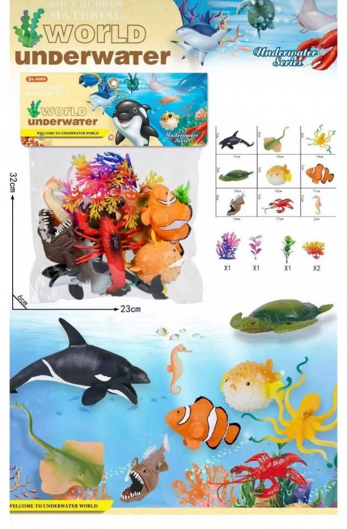 Set 9 Figurine, Animale Marine, cu accesrorii, multicolor, 11 cm