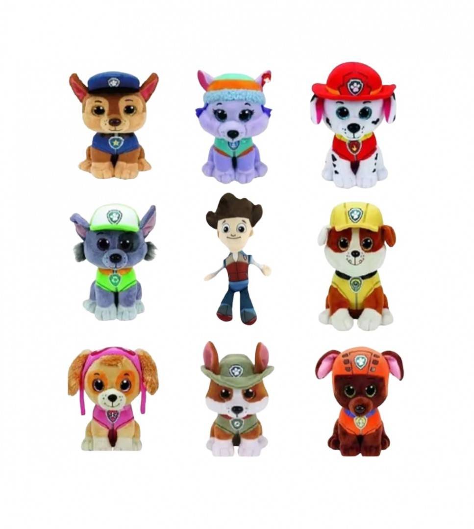 Set 9 Mascote de plus, Patrula Catelusilor, ochi cristal, sunet, multicolor, 27 cm