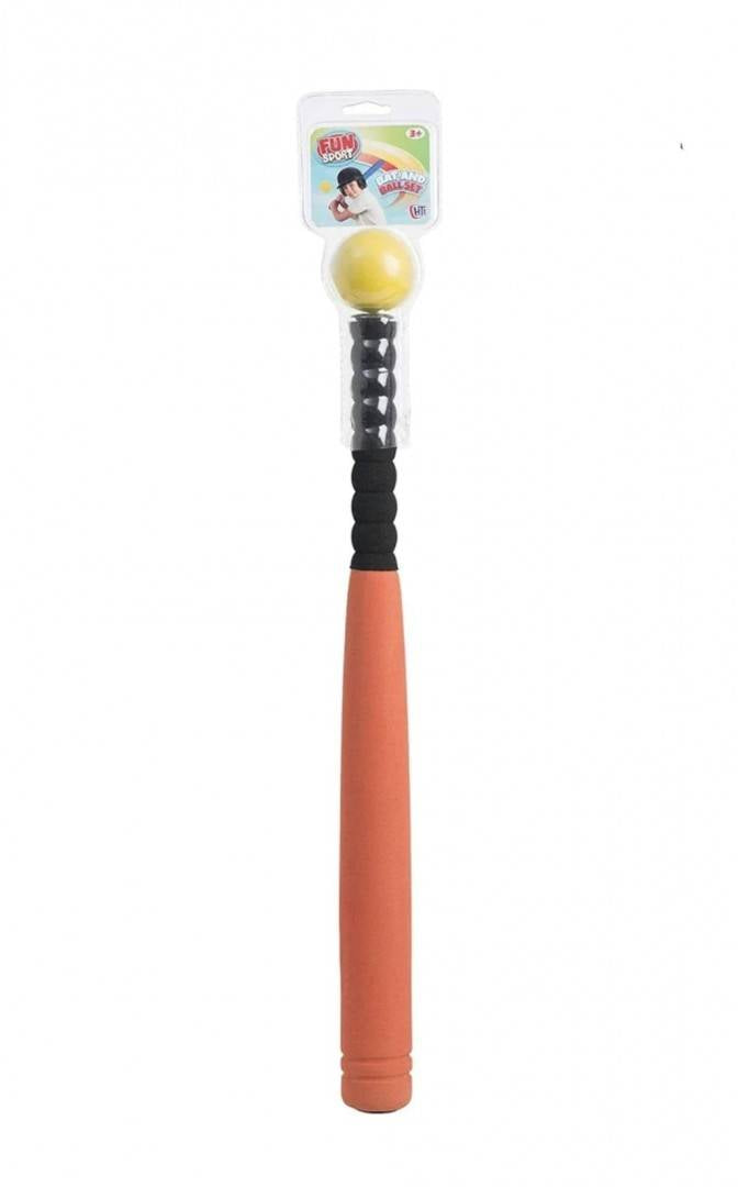 Set bata de baseball si minge, textura usor moale acoperita cu spuma, portocaliu, 60 cm