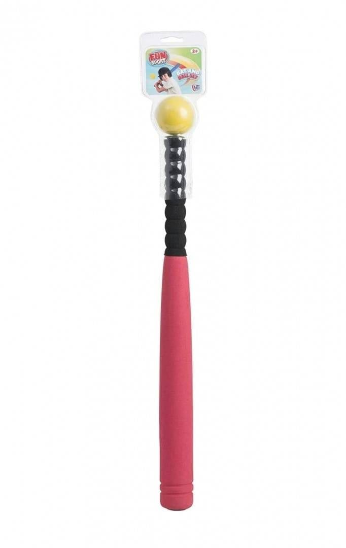 Set bata de baseball si minge, textura usor moale acoperita cu spuma, rosu, 60 cm