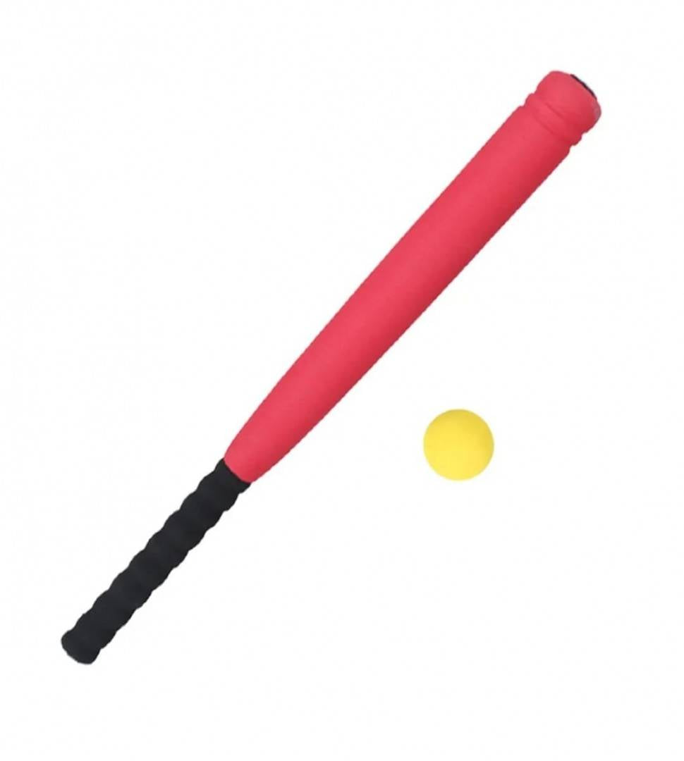 Set bata de baseball si minge, textura usor moale acoperita cu spuma, rosu, 60 cm