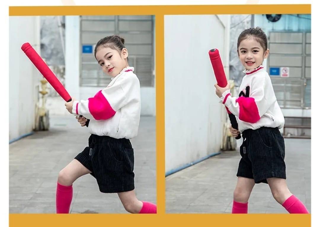 Set bata de baseball si minge, textura usor moale acoperita cu spuma, rosu, 60 cm